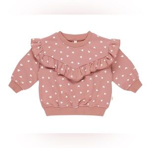 Quincy Mae Ruffle Sweatshirt - Lipstick Hearts